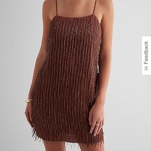 Express Brown Beaded Low Back Shift Dress